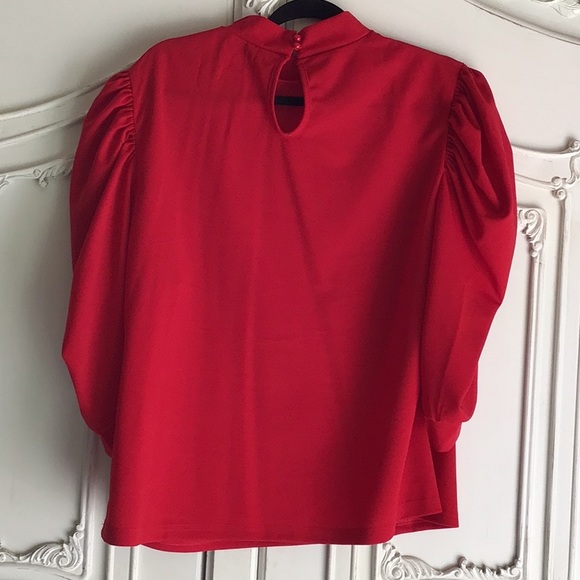 NWOT Plus size puff sleeve red mock neck blouse shirt 3X stretch - Picture 5 of 5
